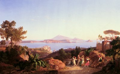 Uitzicht op de Golf van Pozzuoli met de Berg Solfatara, ca.1830 door Carl Wilhelm Goetzloff